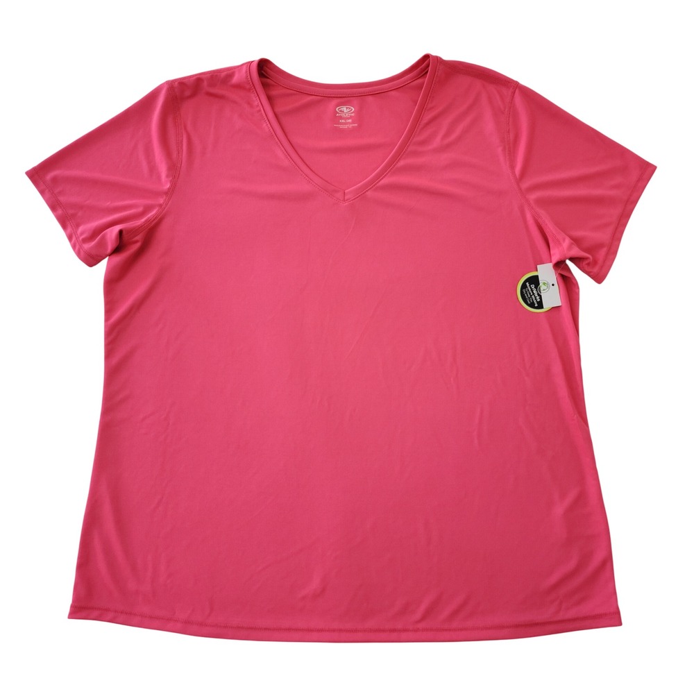 Athletic Works Women's XXL 20 Pink V-Neck Short Sleeve DriWorks Activewear NWT